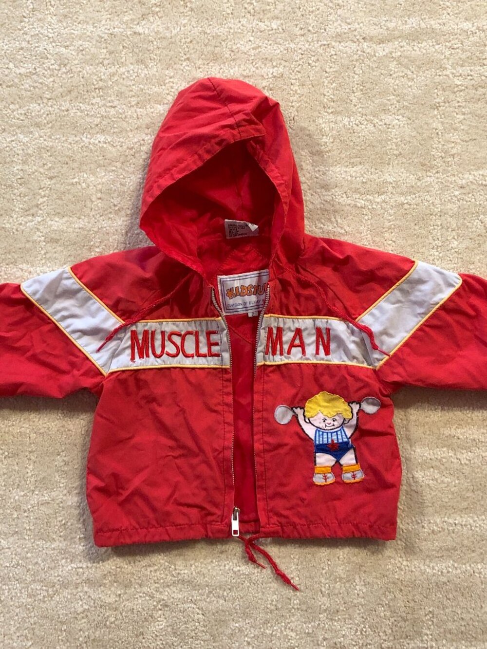 Vintage 80s KidStuff “Muscle Man” Kids Windbreaker Jacket Size 2